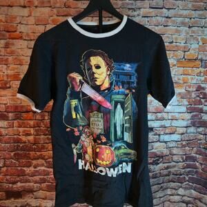 Halloween Michael Myers Horror Movie Graphic T Shirt Black Ringer Adult Large
